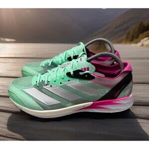 Adidas Adizero Adios 7 White Green Pink Running Shoes Sneakers Women Sz 9 Preown